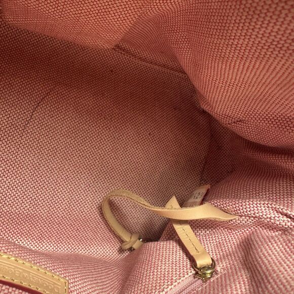 Dooney & Bourke  Medium Domed Tassel Fabric Satchel Handbag Tan Red Logo Print - Picture 10 of 14